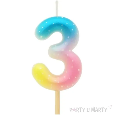 swieczka na tort cyfra 3 piker teczowa godan 4 5 cm