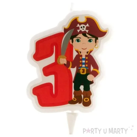 swieczka na tort cyfra 3 pirat czerwona dekora