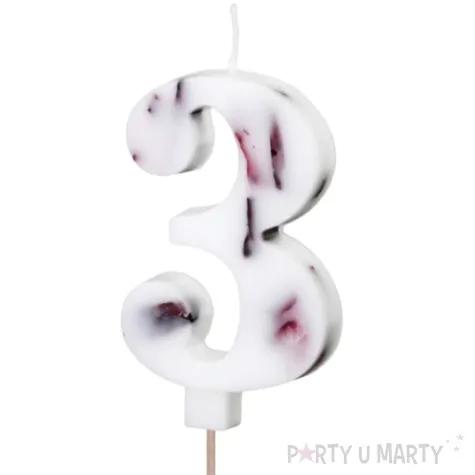 swieczka na tort cyfra 3 platki kwiatow bialy partydeco 8 cm