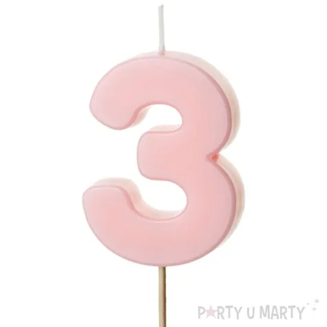 swieczka na tort cyfra 3 rozowy partydeco 10 cm