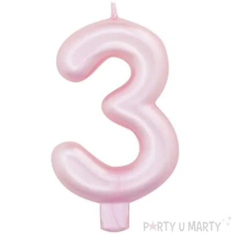 swieczka na tort cyfra 3 rozowy perlowy givi 9 cm