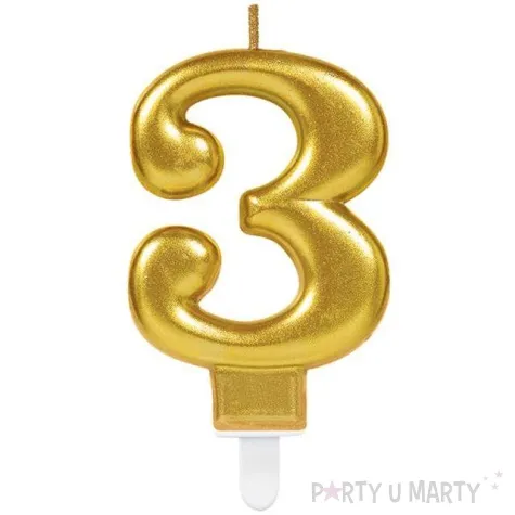 swieczka na tort cyfra 3 sparkling celebration zlota amscan 9 cm