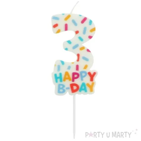swieczka na tort cyfra 3 sprinkles folat 11 cm