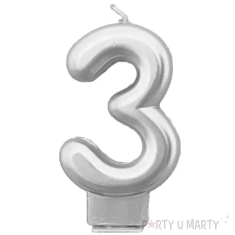 swieczka na tort cyfra 3 srebrna tamipol 7 5 cm