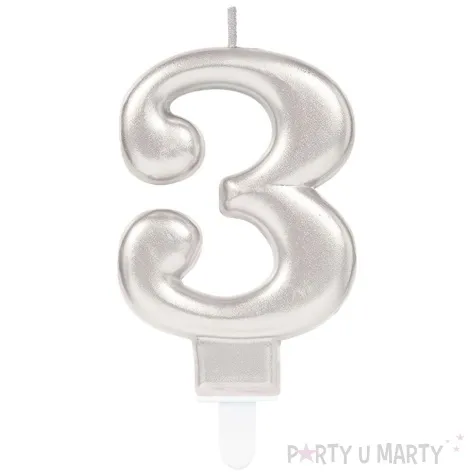 swieczka na tort cyfra 3 srebrny amscan 9 3 cm