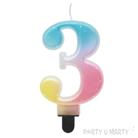 swieczka na tort cyfra 3 teczowa godan 8 cm