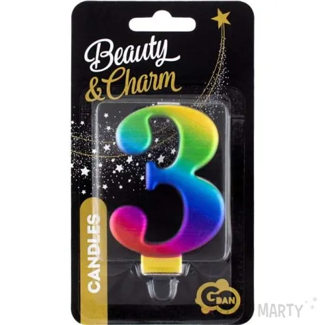 swieczka na tort cyfra 3 teczowa godan 9 5 cm