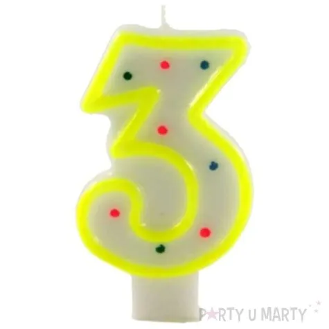 swieczka na tort cyfra 3 w kropki zolta tamipol 7 5 cm