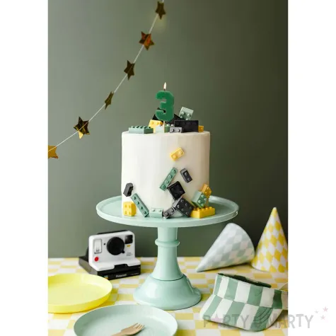 swieczka na tort cyfra 3 zielony partydeco 6 cm