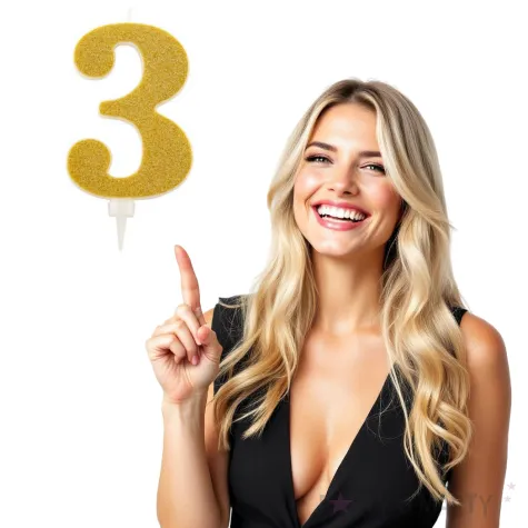 swieczka na tort cyfra 3 zlota brokatowa givi 15 5 cm