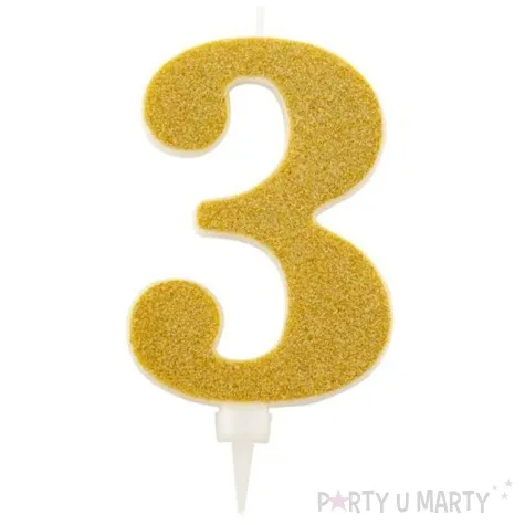 swieczka na tort cyfra 3 zlota brokatowa givi 15 5 cm