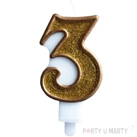 swieczka na tort cyfra 3 zlota brokatowa kraszek 7 cm