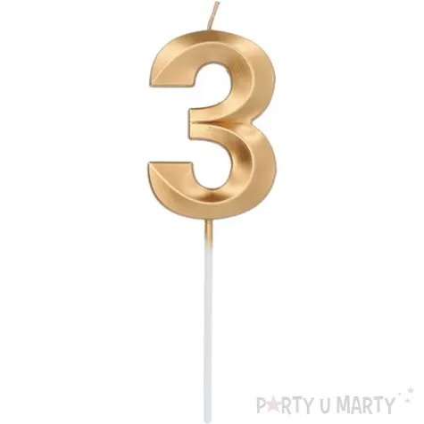 swieczka na tort cyfra 3 zlota folat 7 cm