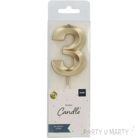swieczka na tort cyfra 3 zlota folat 7 cm