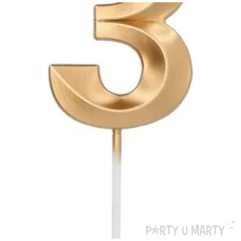 swieczka na tort cyfra 3 zlota folat 7 cm