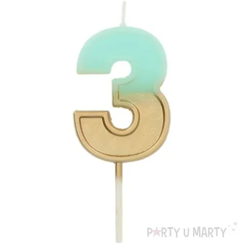 swieczka na tort cyfra 3 zloto niebieska folat 5 cm