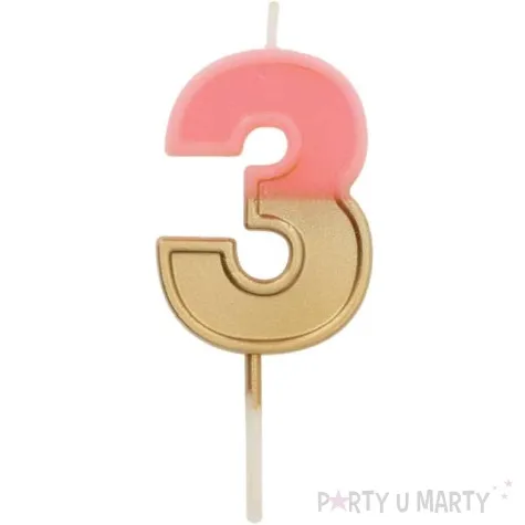 swieczka na tort cyfra 3 zloto rozowa folat 5 cm
