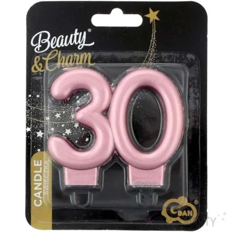 swieczka na tort cyfra 30 beauty and charm rozowo zlota godan 8 cm