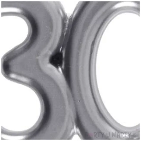 swieczka na tort cyfra 30 srebrna santex 9 cm