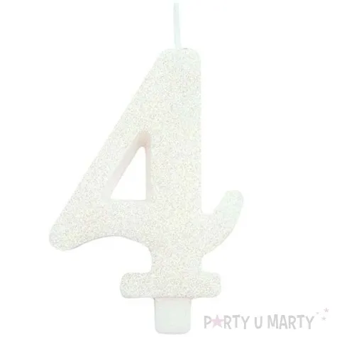 swieczka na tort cyfra 4 biala brokatowa givi 9 5 cm