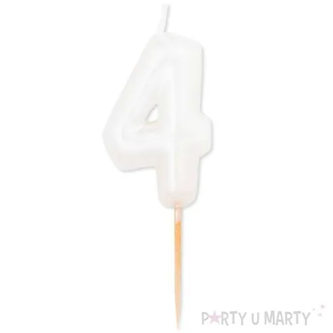 swieczka na tort cyfra 4 bialy perlowy givi 8 cm