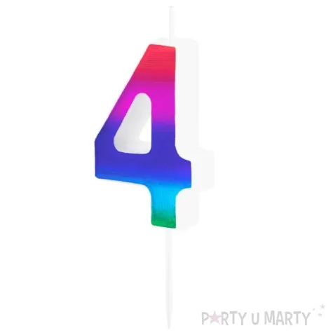 swieczka na tort cyfra 4 blyszczaca teczowy partypal 5 cm