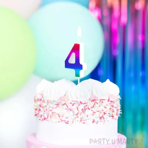 swieczka na tort cyfra 4 blyszczaca teczowy partypal 5 cm