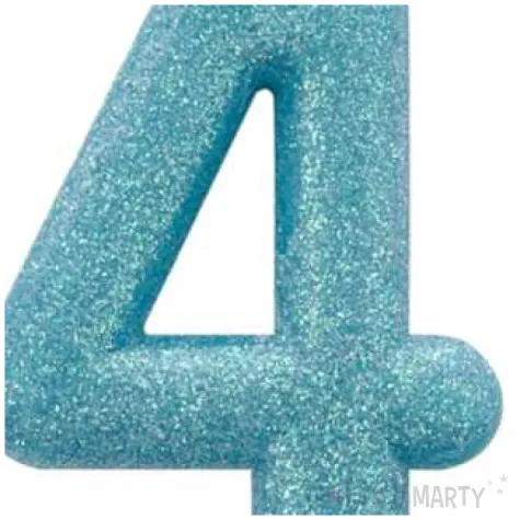 swieczka na tort cyfra 4 brokatowa turkusowa amscan
