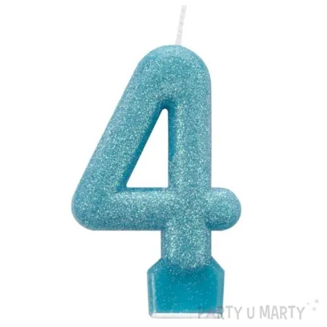 swieczka na tort cyfra 4 brokatowa turkusowa amscan