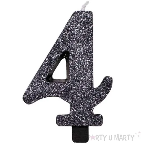 swieczka na tort cyfra 4 czarna brokatowa givi 9 5 cm