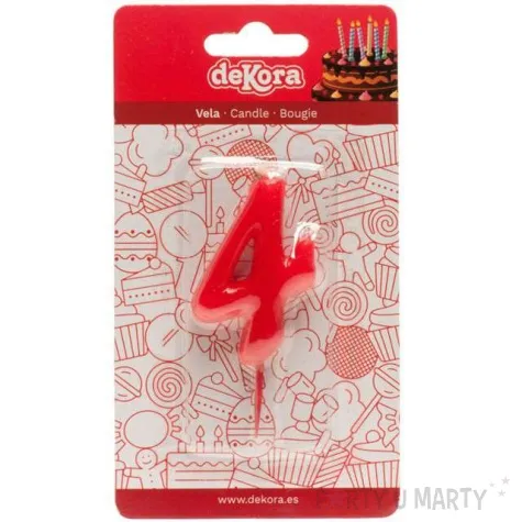 swieczka na tort cyfra 4 czerwona dekora 5 5 cm