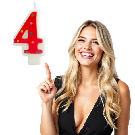 swieczka na tort cyfra 4 gwiazdki czerwona partypal 8 cm