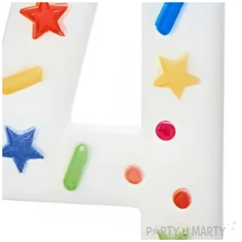 swieczka na tort cyfra 4 konfetti bialy partydeco 10 cm