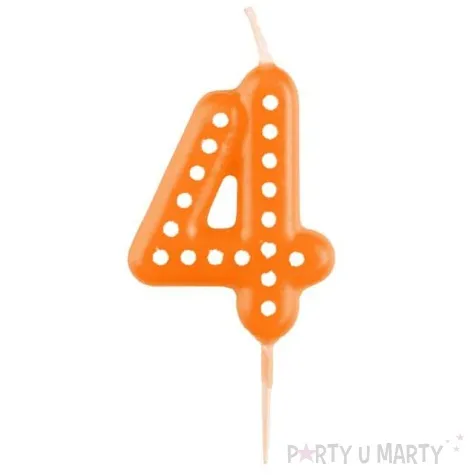 swieczka na tort cyfra 4 kropki pomaranczowy amscan