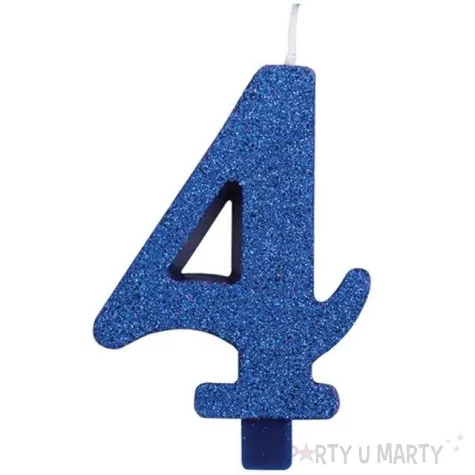 swieczka na tort cyfra 4 niebieska brokatowa givi 9 5 cm