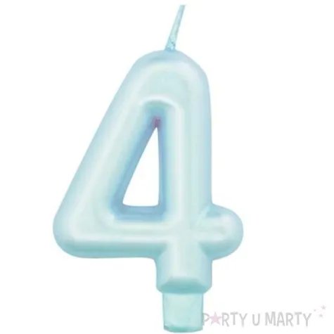 swieczka na tort cyfra 4 niebieski perlowy givi 9 cm