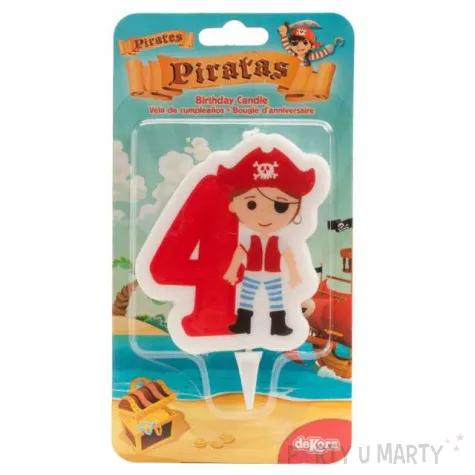 swieczka na tort cyfra 4 pirat czerwona dekora