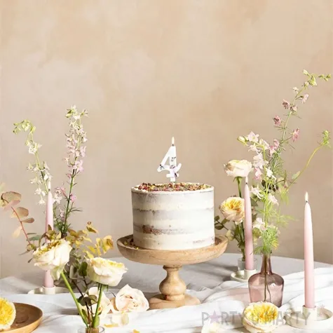 swieczka na tort cyfra 4 platki kwiatow bialy partydeco 8 cm