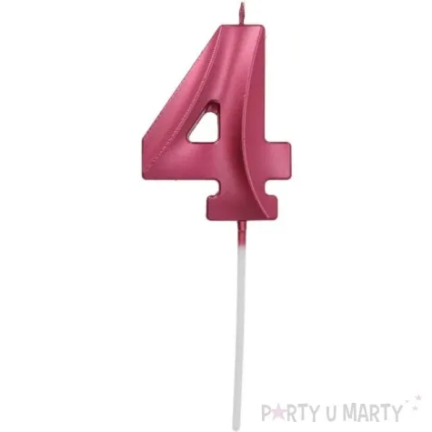 swieczka na tort cyfra 4 rozowa folat 7 cm