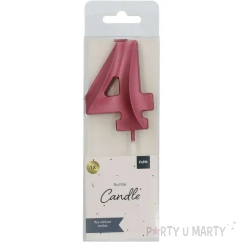 swieczka na tort cyfra 4 rozowa folat 7 cm
