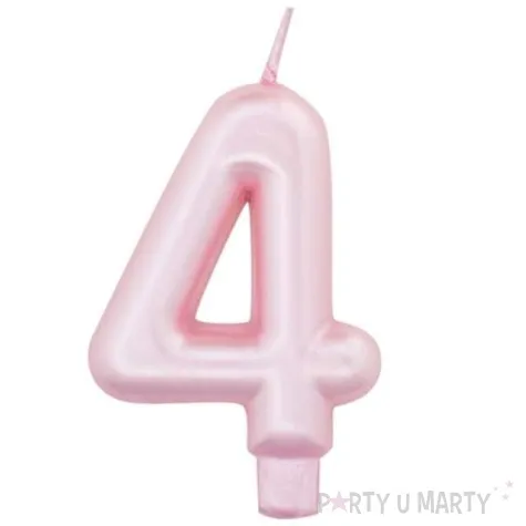 swieczka na tort cyfra 4 rozowy perlowy givi 9 cm