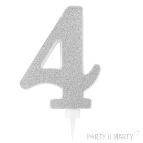 swieczka na tort cyfra 4 srebrna brokatowa givi 15 5 cm