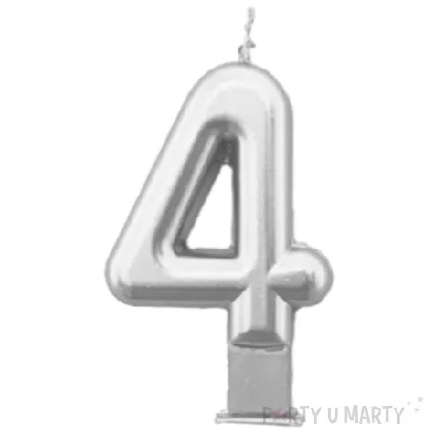 swieczka na tort cyfra 4 srebrna tamipol 7 5 cm