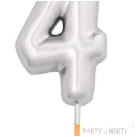 swieczka na tort cyfra 4 srebrny metalik givi 8 cm