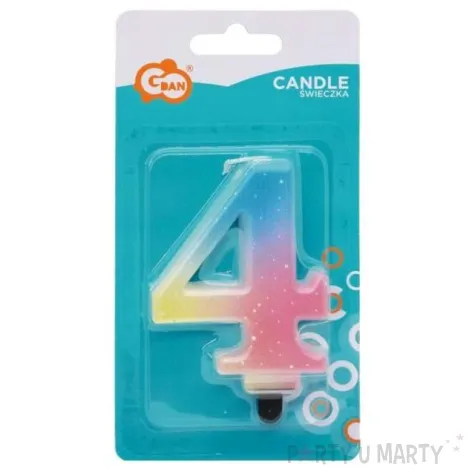 swieczka na tort cyfra 4 teczowa godan 8 cm