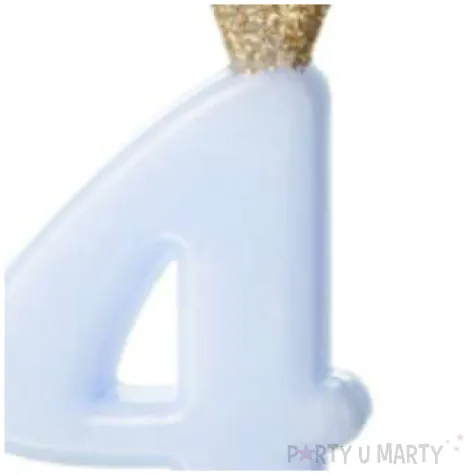 swieczka na tort cyfra 4 w koronie blekitna partydeco 9 5 cm