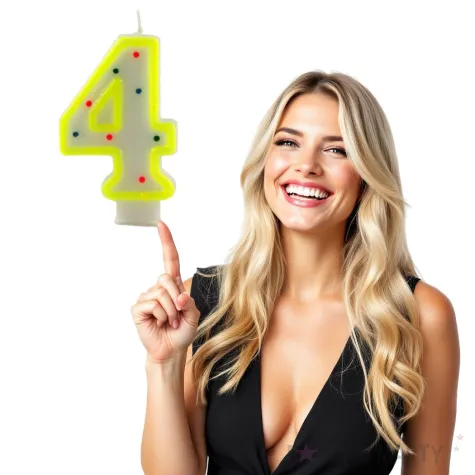 swieczka na tort cyfra 4 w kropki zolta tamipol 7 5 cm