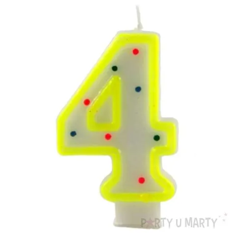 swieczka na tort cyfra 4 w kropki zolta tamipol 7 5 cm