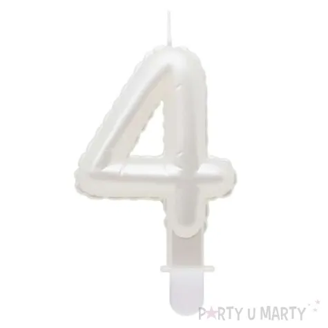 swieczka na tort cyfra 4 wypustki biala perlowa godan 7 cm