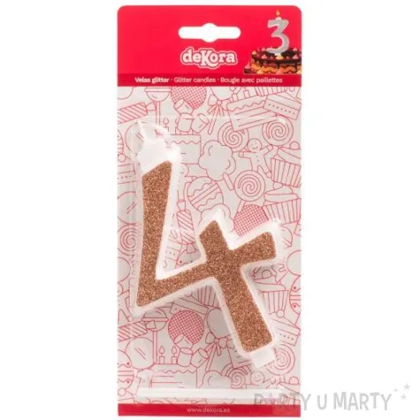 swieczka na tort cyfra 4 zlota brokatowa dekora